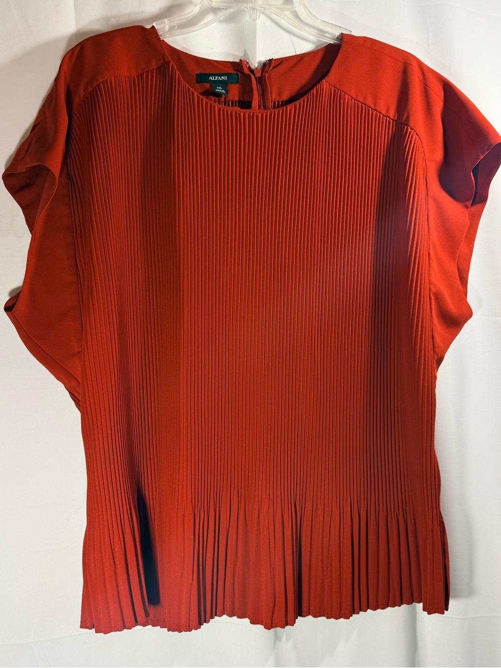 Alfani Women's Orange-Red Pleated Short Sleeve Blouse Size XXL